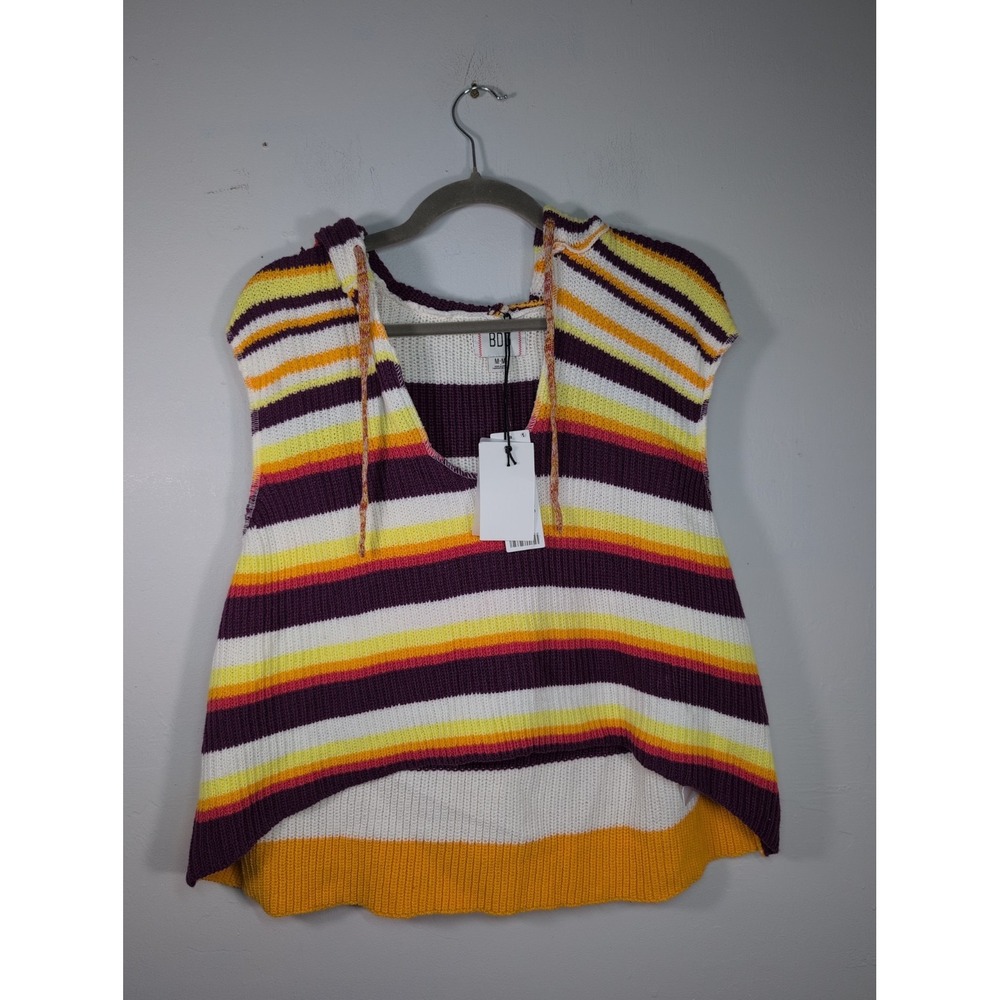 BDG colorful vibrant striped slouchy knit hoodie sweater Vest Size M New